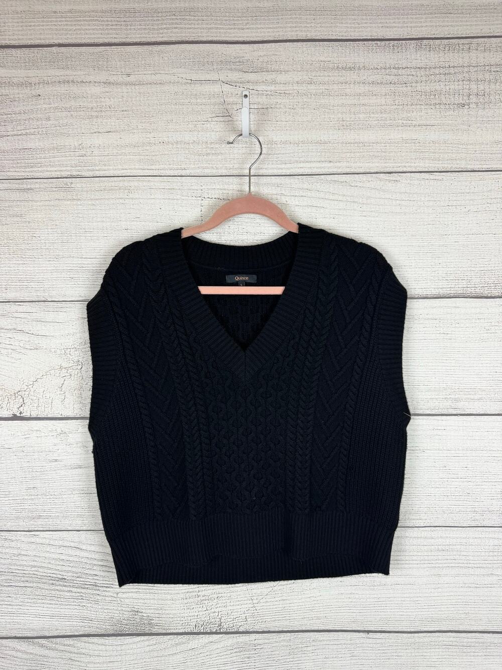 Quince Women's Black Knit Merino Wool Sleeveless Sweater Vest Size Large